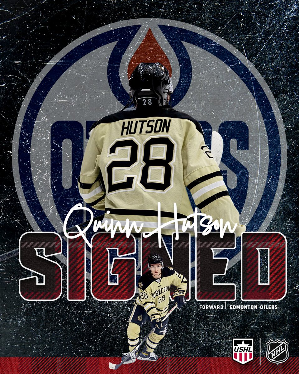 MuskegonJacks's tweet image. Congratulations to #Jacksalum Quinn Hutson on signing an ELC with the Edmonton Oilers!

Quinn was a fan favorite in Muskegon and is 5th all-time in points as a Lumberjack with 115!

#ChopChop | #GetJACKD | #MKG | #USHL | #NHL