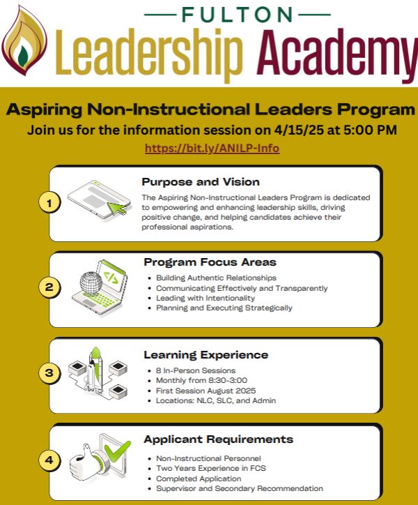 Latrina Cockrell (@latrinacockrell) on Twitter photo 📢 Attention FCS Non-Instructional Staff! Join us for the ANILP info session on 4/15/25 at 5:00 PM. This program is dedicated to empowering our non-instructional employees to become impactful leaders. Application window: 4/14-4/22. Don't miss out! bit.ly/ANILP-Info <a href="/FCSPLLD/">FCS Prof. Learning & Leadership Development</a> 📢 Attention FCS Non-Instructional Staff! Join us for the ANILP info session on 4/15/25 at 5:00 PM. This program is dedicated to empowering our non-instructional employees to become impactful leaders. Application window: 4/14-4/22. Don't miss out! bit.ly/ANILP-Info <a href="/FCSPLLD/">FCS Prof. Learning & Leadership Development</a>
