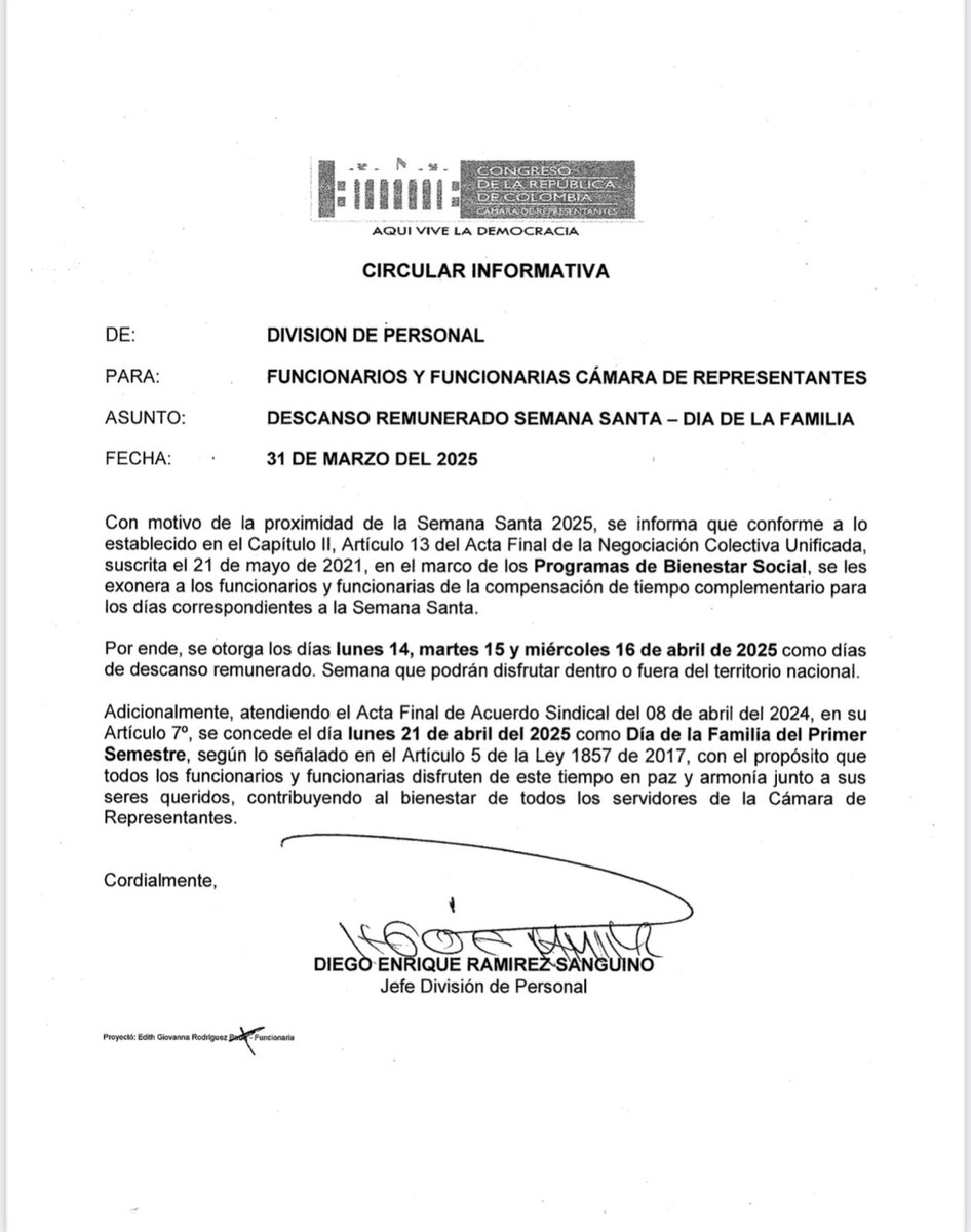 WRadioColombia's tweet photo. #NoticiaW | El Congreso no sesionará esta Semana Santa y se otorgaron los días lunes 14, martes 15 y miércoles 16 de abril como descanso remunerado. Desde la Cámara confirmaron que también se dará el lunes 21 de abril por el Día de la Familia. Además, informaron que no habrá sesiones por cortes de luz.