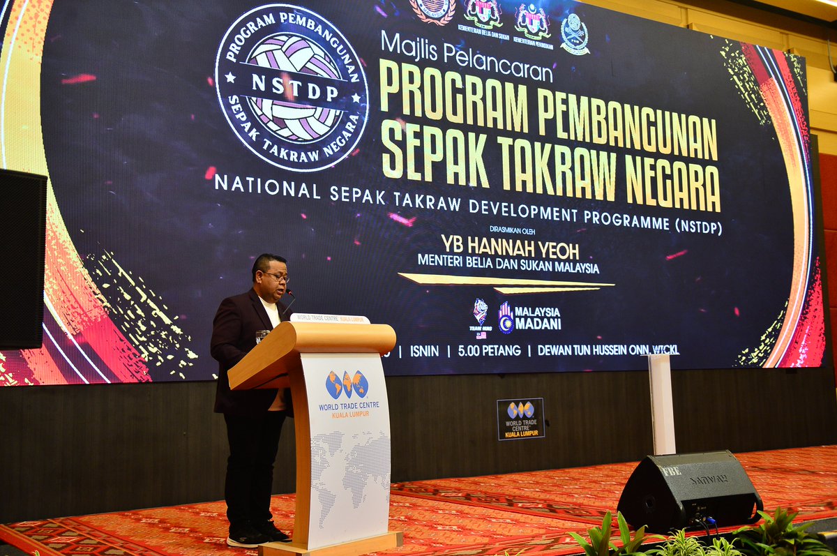MSNMALAYSIA's tweet photo. MAJLIS PELANCARAN PROGRAM PEMBANGUNAN SEPAK TAKRAW NEGARA
Program Pembangunan Sepak Takraw Negara (NSTDP) telah dilancarkan petang tadi oleh Menteri Belia dan Sukan, YB Hannah Yeoh, di Pusat Dagangan Dunia (WTC), Kuala Lumpur.
#KitaSemuaTeamMAS
#RiseToWIn
#ChampionsRising https://t.co/RYYRGIAXat