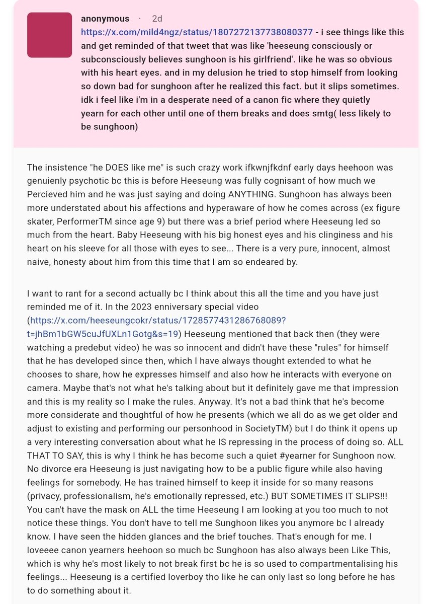 jaevanly's tweet photo. #askjam [link] i see things like this and get reminded of that tweet that was like 'heeseung consciously or subconsciously believes sunghoon is his girlfriend'... — The insistence "he DOES like me" is such crazy work ifkwnjfkdnf early days heehoon was... https://t.co/IWdPQ1MG5Z https://t.co/QFGLMfnTa9