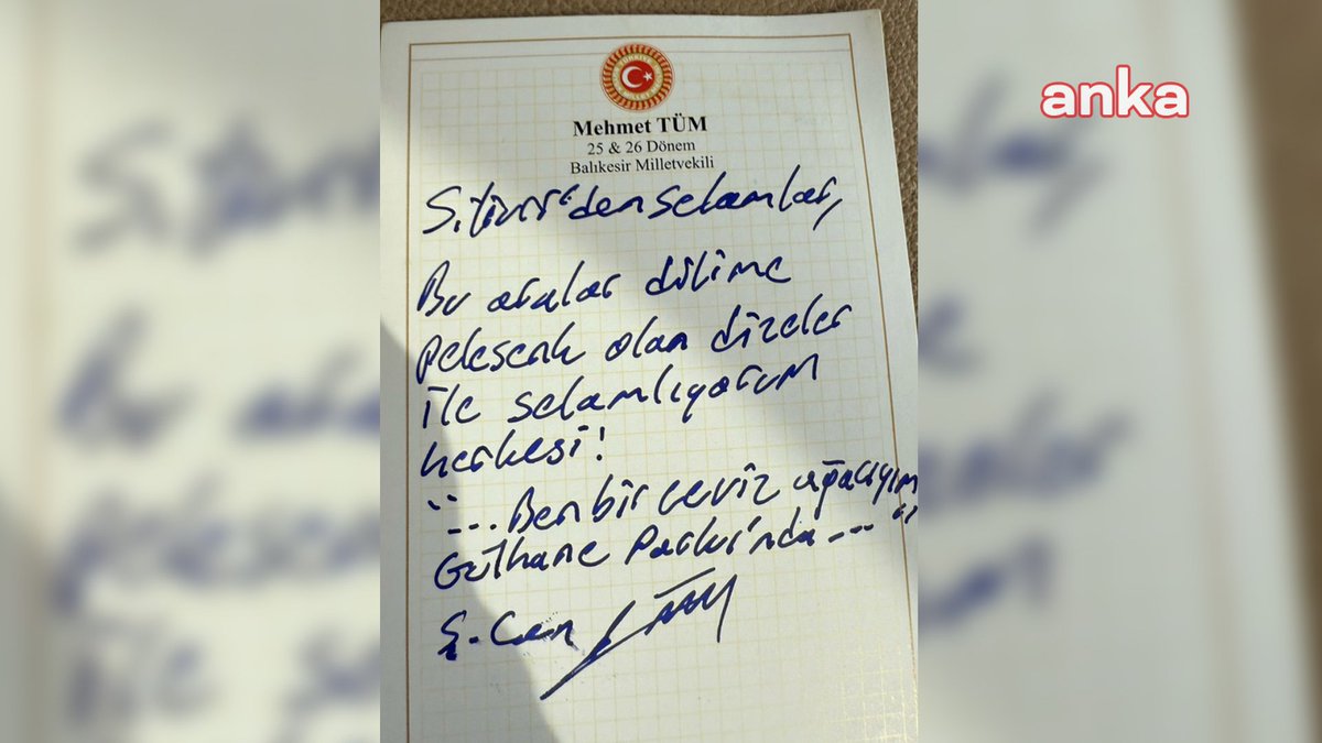CHP'li Mehmet Tüm, Can Atalay'ın mesajını paylaştı:

"Bu aralar dilime pelesenk olan dizeler ile selamlıyorum herkesi! ... Ben bir ceviz ağacıyım Gülhane Parkı'nda..."