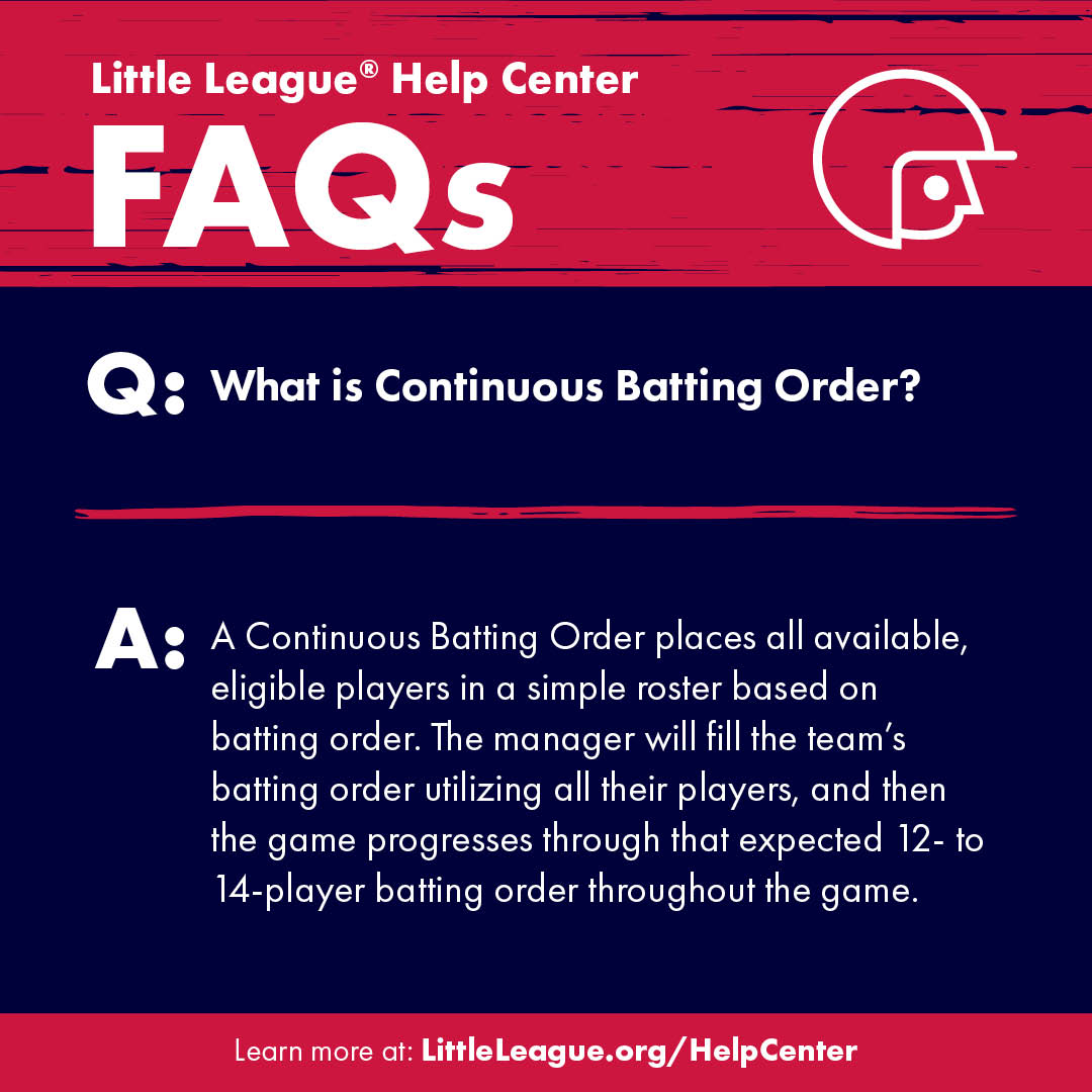 Help Center FAQ: What is Continuous Batting Order?
→ LittleLeague.org/Help-Center/