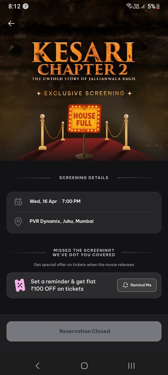 300 capacity is sold out within minutes of Screening Opening for #KesariChapter2 on 16th April in Mumbai and Delhi🔥

#KesariChapter2 on 18th April in cinemas.

#AkshayKumar <a href="/ActorMadhavan/">Ranganathan Madhavan</a> <a href="/DharmaMovies/">Dharma Productions</a>