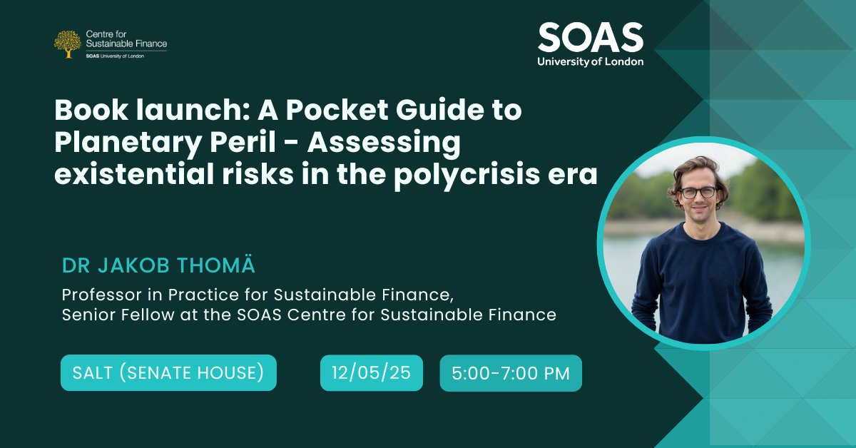 SOAS Economics (@soaseconomics) on Twitter photo 📌 Join us at <a href="/SOAS/">SOAS University of London</a> #Economics and <a href="/CSF_SOAS/">SOAS Centre for Sustainable Finance</a> for the launch of the last book of Jakob Thomä:
📚 A Pocket Guide to Planetary Peril - Assessing existential risks in the polycrisis era ⚠️
Info 🔗 tinyurl.com/h9d3tv3e 📌 Join us at <a href="/SOAS/">SOAS University of London</a> #Economics and <a href="/CSF_SOAS/">SOAS Centre for Sustainable Finance</a> for the launch of the last book of Jakob Thomä:
📚 A Pocket Guide to Planetary Peril - Assessing existential risks in the polycrisis era ⚠️
Info 🔗 tinyurl.com/h9d3tv3e