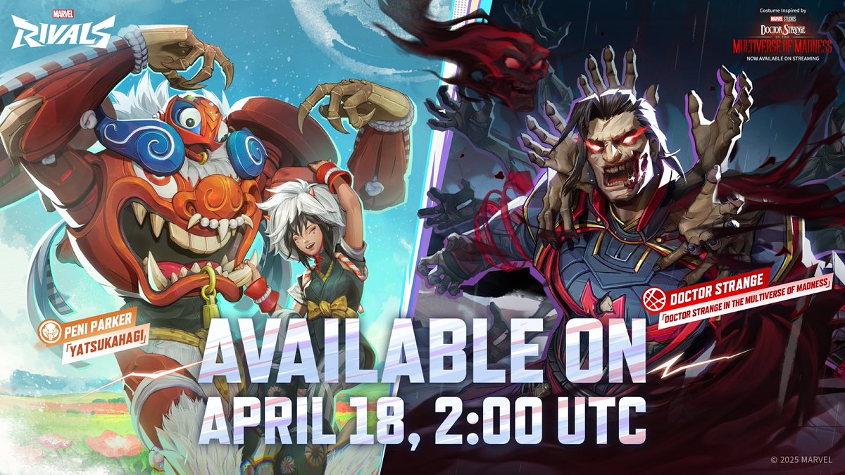 Two worlds collide in a clash of myth and madness! 🌀🗻   

Harness chaos with Doctor Strange in the Multiverse of Madness and join the tsuchigumo spirits with Peni Parker's mystical Yatsukahagi! The mountain awakens - and the multiverse breaks.   

📅 Available: April 17, 7PM