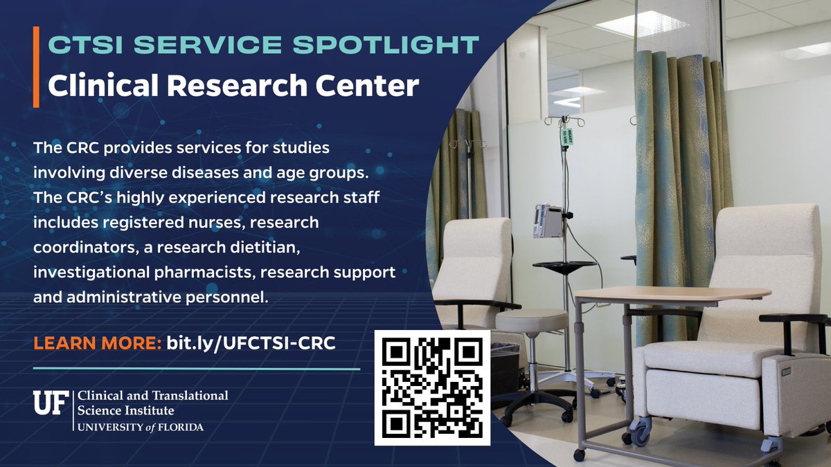 Are you conducting human subjects research at the University of Florida? The UF Clinical Research Center (CRC) is here to support YOU! The CRC connects researchers to our facility with expert research staff, outpatient exam rooms,  and much more. Contact us at info@ctsi.ufl.edu!