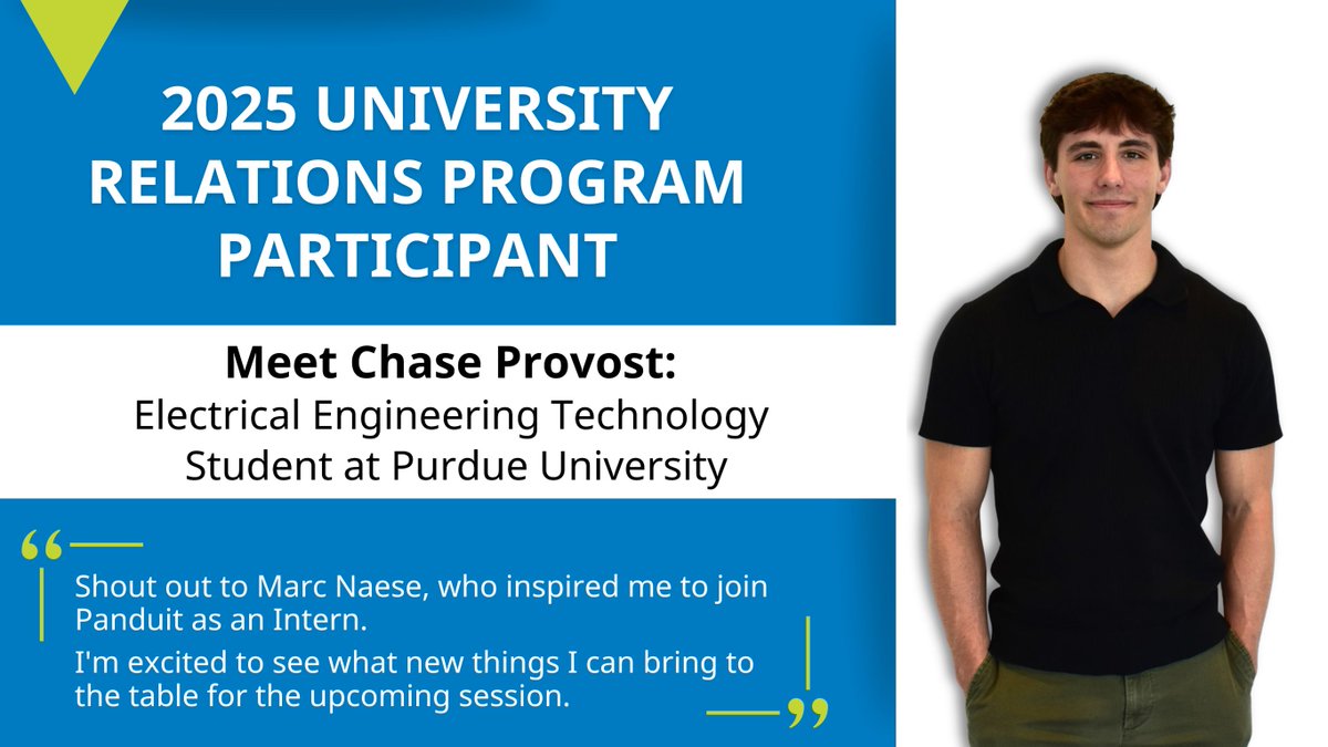 Panduit's tweet photo. Intern Insider: Meet Chase Provost! 🎉

This summer, he’s excited to return to Panduit to build on his past experiences, bring fresh ideas to the table, and take on new challenges in his internship. 🚀

We can’t wait to welcome you back in May, Chase! 🎉 #Panduit https://t.co/gzTS323LOq
