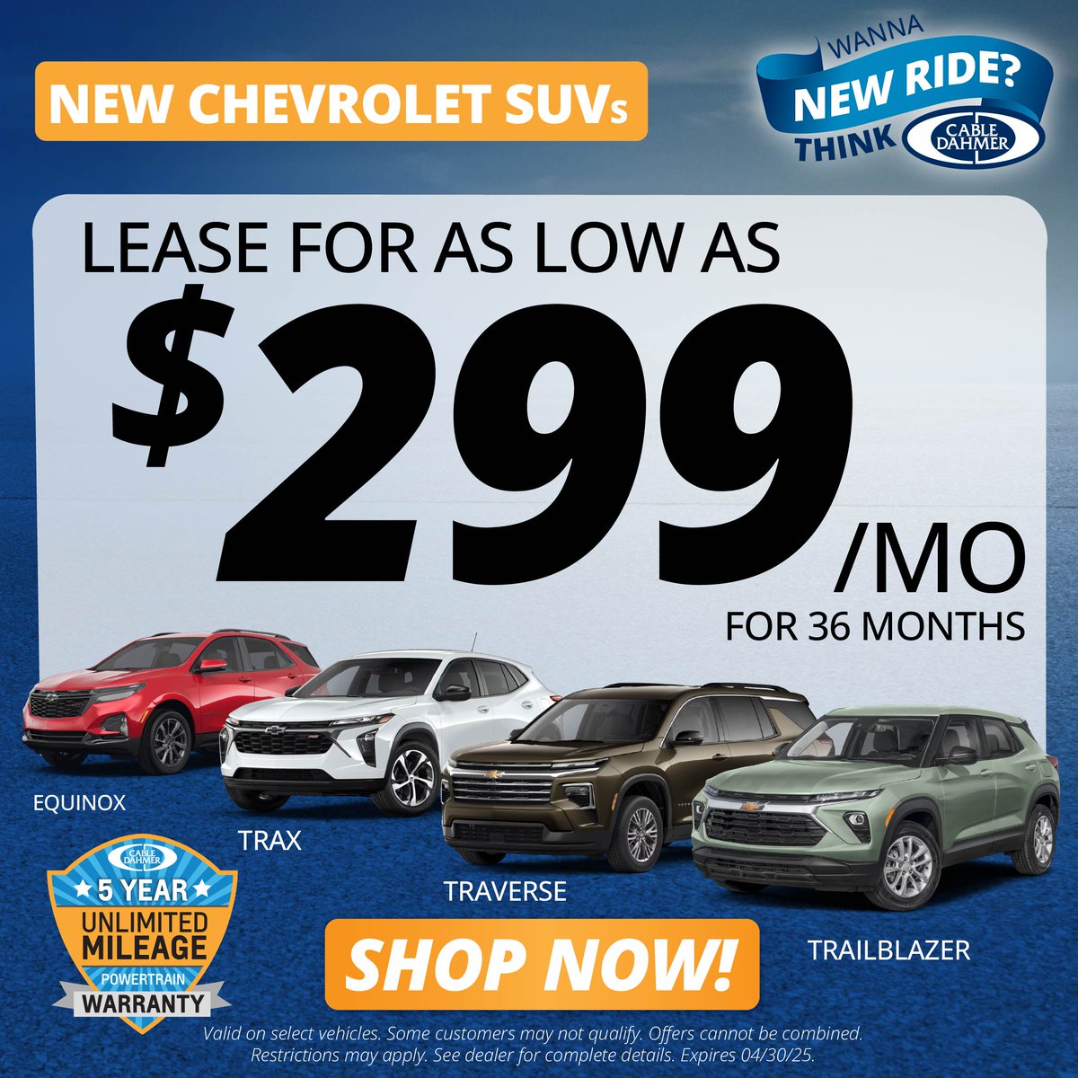New adventures start here! 🚗💨 Drive home a brand-new Chevrolet SUV for as low as $299 a month for 36 months at Cable Dahmer Chevrolet of Independence. 🤩
Shop our SUV inventory now! ➡️ bit.ly/4cwJAcp 
#Equinox #Traverse #Trax #Trailblazer #Chevrolet #CableDahmer