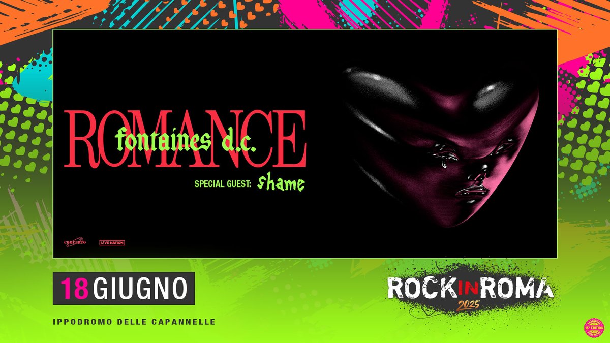 Gli <a href="/shamebanduk/">shame</a>, quintetto post-punk di South London, saranno gli special guest del concerto dei <a href="/fontainesdublin/">Fontaines D.C.</a> 

18 GIUGNO 2025 | <a href="/fontainesdublin/">Fontaines D.C.</a> @ Rock in Roma
📍 Ippodromo delle Capannelle
Special Guest: <a href="/shamebanduk/">shame</a>  

Biglietti disponibili su Ticketone e Ticketmaster