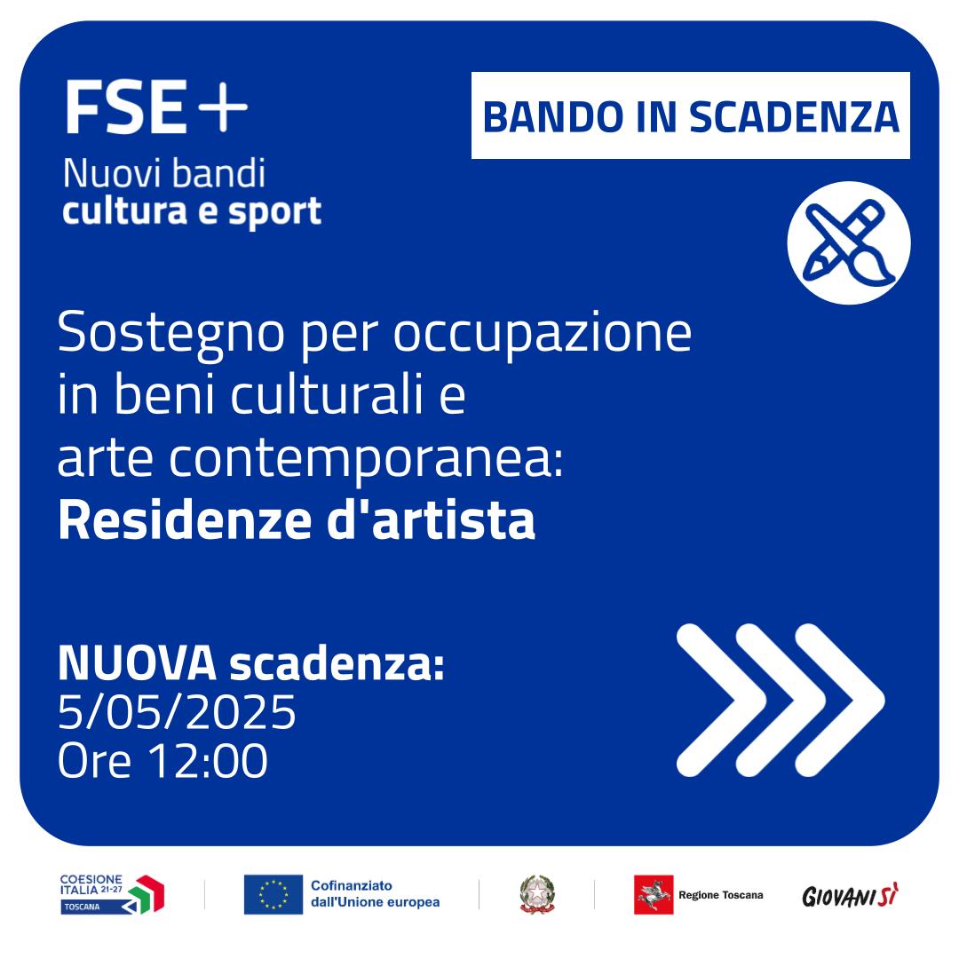 Scade il 5 maggio alle ore 12 il termine ultimo per inviare la propria domanda di partecipazione al bando dedicato agli enti toscani che possono organizzare residenze d’artista. Scopri di più: regione.toscana.it/-/sostegno-per…