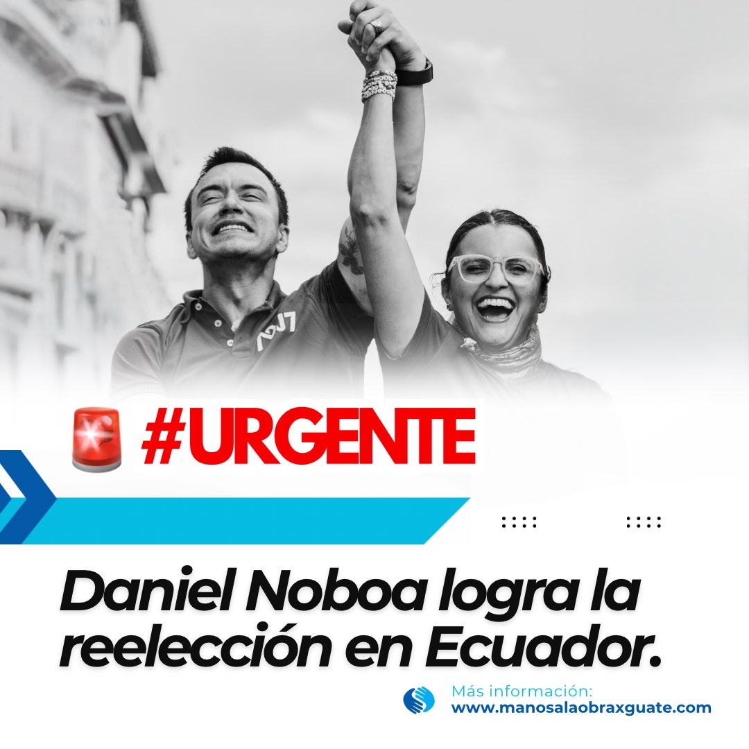 🚨 #URGENTE: Daniel Noboa logra la reelección en Ecuador

Con una ventaja de 12 puntos, el presidente Daniel Noboa derrota a Luisa González y se consolida como líder indiscutible en el país sudamericano. Su victoria marca un giro en la política ecuatoriana rumbo a la estabilidad.