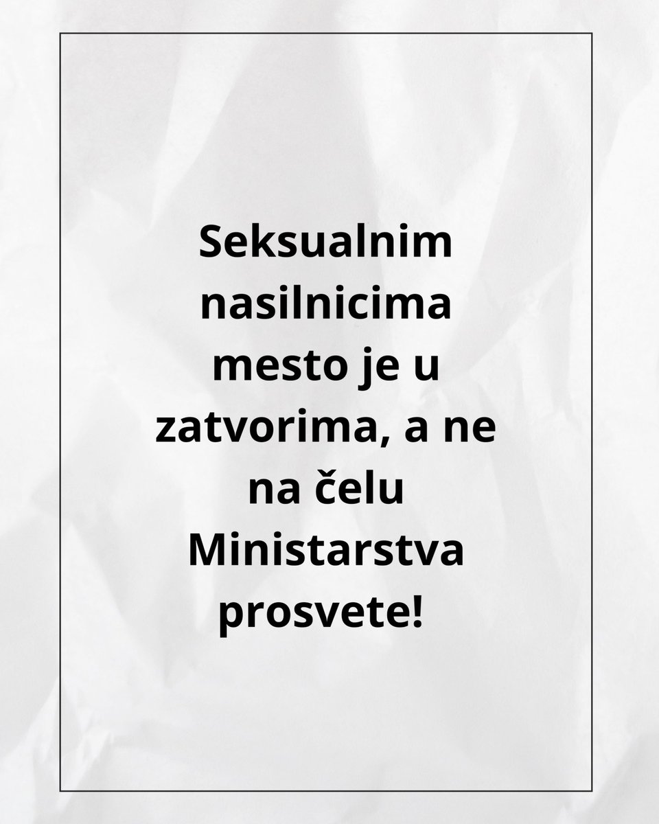 ZSolidarnost's tweet photo. Seksualnim nasilnicima mesto je u zatvorima, a ne na čelu Ministarstva prosvete! 

U novom sazivu Vlade poziciju ministra prosvete dobio je Dejan Vuk Stanković, vanredni profesor Fakulteta za obrazovanje učitelja i vaspitača. Javnosti je Dejan Vuk Stanković poznat kao česti gost režimskih televizija, a generacijama studentkinja kao jedan od profesora uz čije ime idu i dodatna upozorenja. 
Prema svedočenju više studentkinja, Stanković je poznat po seksualnom uznemiravanju, seksističkim opaskama i ucenjivanju studentkinja. Neke od njih naglašavaju da su različite uprave fakulteta bile upoznate sa ovim, zbog čega su Stankoviću bile zabranjene konsultacije na kojim je ranije uznemiravao studentkinje. Kao i u mnogim drugim slučajevima seksualnog nasilja na fakultetima, i ovde je reč o ,,javnoj tajni” u kojoj su osim nasilnika, učestvovali i mnogi nemi posmatrači i oni koji su smatrali da nasilje ne predstavlja prepreku da neko nastavi da radi u sistemu visokog obrazovanja i podučava nove generacije prosvetnih radnika. 
Šta su kriterijumi za poziciju ministra prosvete? Da li su to istorija vršenja seksualnog nasilja i relativizacija nasilja nad studentkinjama i studentima prethodnih meseci? Dodatni šamar predstavlja činjenica da prosvetu dominantno čine žene, a da kreiranje obrazovnih politika utiče na razvoj novih generacija i društva uopšte. Ko učenicama, studentkinjama, prosvetnim radnicama garantuje bezbednost u obrazovnoj instituciji, ako je na čelu Ministarstva prosvete neko ko je optužen za seksualno nasilje? 
Oštro se protivimo imenovanju Dejana Vuka Stankovića! Nismo zaboravile na to šta je radio studentkinjama! 
Verujemo studentkinjama! Verujemo ženama!