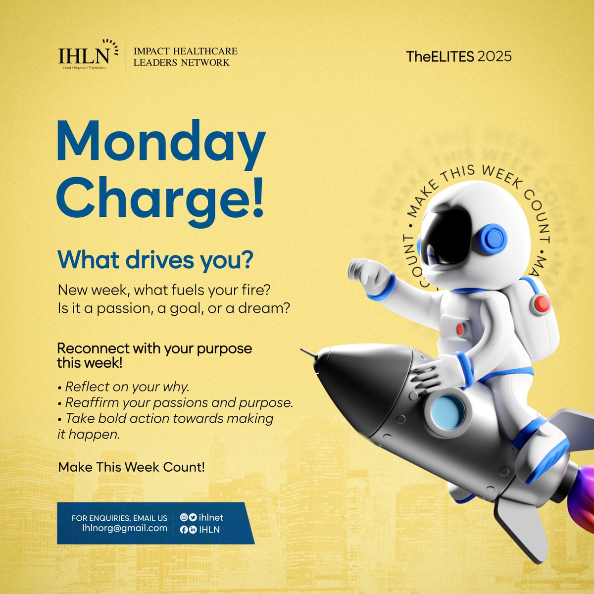 ihlnet's tweet photo. What Drives You?

Have you lost focus on your personal vision? Reconnect with your purpose this week and take strategic steps towards making it happen!

Remember, Make This Week Count!

#FocusOnYourWhy
#MondayCharge
#MotivationMonday
#LeadershipInHealthcare
#IHLN https://t.co/QGkqpXLtoq