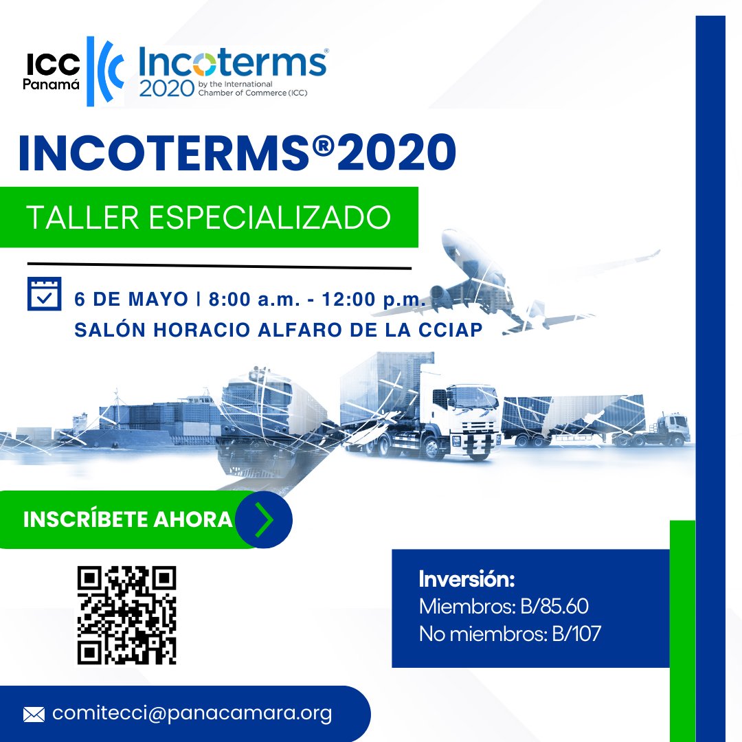 📦 ¡Domina los #INCOTERMS2020!
Te invitamos al Taller Especializado de la Cámara de Comercio Internacional 🇵🇦

💼 Dirigido a abogados, banqueros, agentes aduanales y más.

📩 Info: comitecci@panacamara.org

forms.office.com/pages/response…
