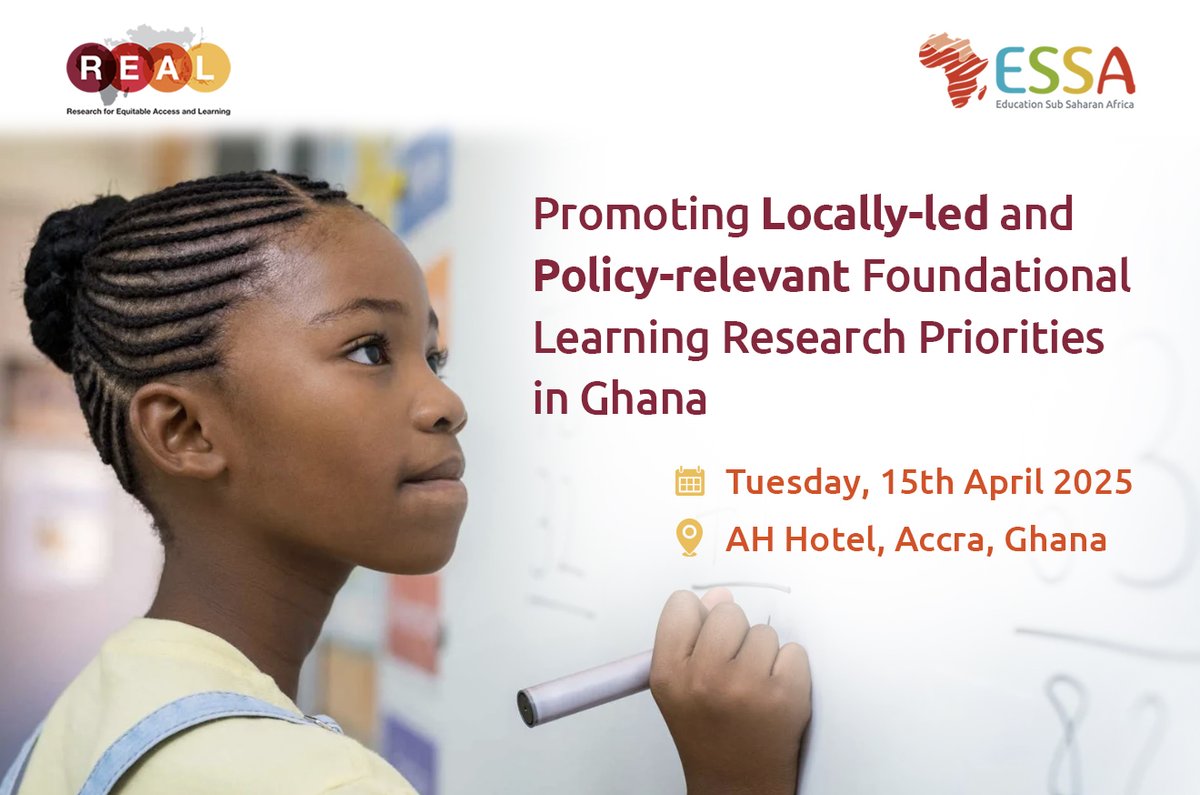 ESSA (@essa_africa) on Twitter photo Foundational learning is essential for lifelong success—and strong research is key to improving it. On 15 April, <a href="/ESSA_Africa/">ESSA</a> & <a href="/REAL_Centre/">REALCentre Cambridge</a> are hosting a workshop in Accra to advance locally-led research that drives real change. With support from <a href="/gatesfoundation/">Gates Foundation</a>. Foundational learning is essential for lifelong success—and strong research is key to improving it. On 15 April, <a href="/ESSA_Africa/">ESSA</a> & <a href="/REAL_Centre/">REALCentre Cambridge</a> are hosting a workshop in Accra to advance locally-led research that drives real change. With support from <a href="/gatesfoundation/">Gates Foundation</a>.
