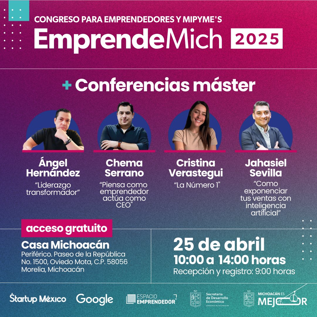 startupmexico's tweet photo. Este 25 de abril a un evento exclusivo en el que expertos compartirán sus conocimientos clave para impulsar el éxito y crecimiento de las #MIPYMEs.

¡Aprovecha esta oportunidad única para aprender de los mejores!  Regístrate aquí: https://t.co/rKSYJHc7mH

#MichoacánEsMejor https://t.co/xKJS9tOEGh