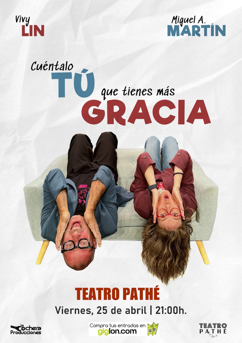 Sevilla, 25 de abril…Teatro Pathé!!

Monólogo, impro y mucho cachondeo!!

Ven con ganas de hablar…y ¡¡CUÉNTALO TÚ, que tienes más gracia!!

El show de humor que ha visitado ya media España!! No te lo pierdas!!

giglon.com/todos?idEvent=…