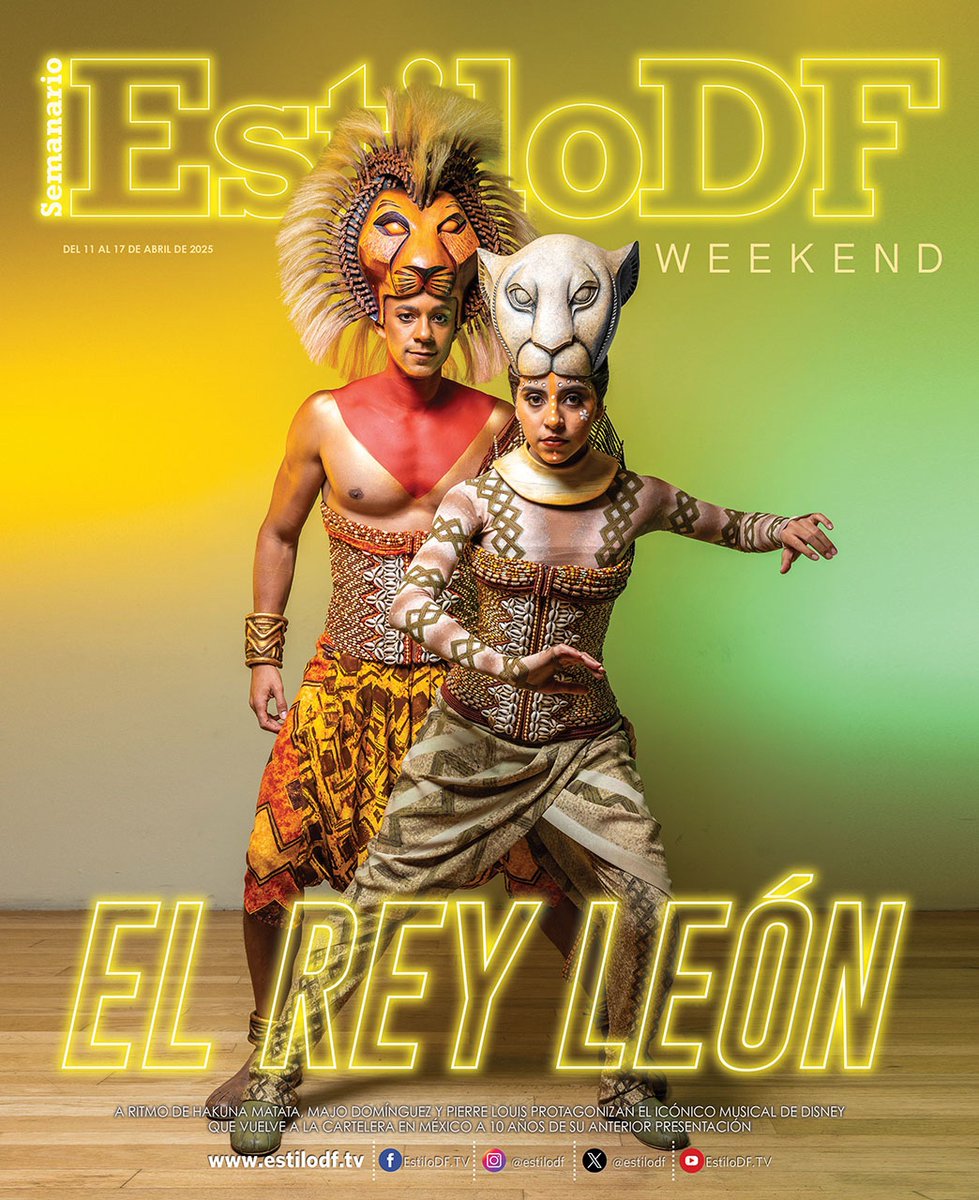 Hoy es Lunes de EstiloDF en portada tenemos a elenco del <a href="/ElReyLeonMexico/">El Rey León</a>  

A ritmo de Hakuna Matata, Majo Domínguez y Pierre Louis protagonizan el icónico musical de Disney que vuelve a la cartelera en México a 10 años de su anterior presentación
estilodf.tv/estilodf-rey-l…