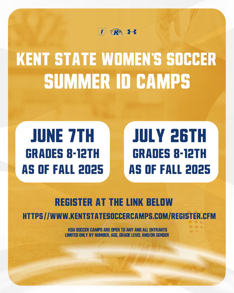 Registration for our Summer ID Camps are now open! Can’t wait to see you this summer!⚽️⭐️

🔗: kentstatesoccercamps.com

#GoFlashes⚡️