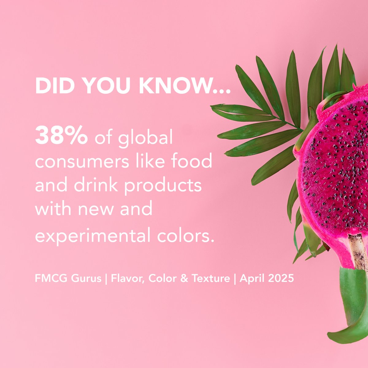 Did you know 38% of global consumers like food and drink products with new and experimental colors? 🍉🍍

🔗 Discover more here: ow.ly/A4up50VA8QB

#FlavorColorTexture #FlavorInnovation #ConsumerInsights #FMCG #MarketResearch