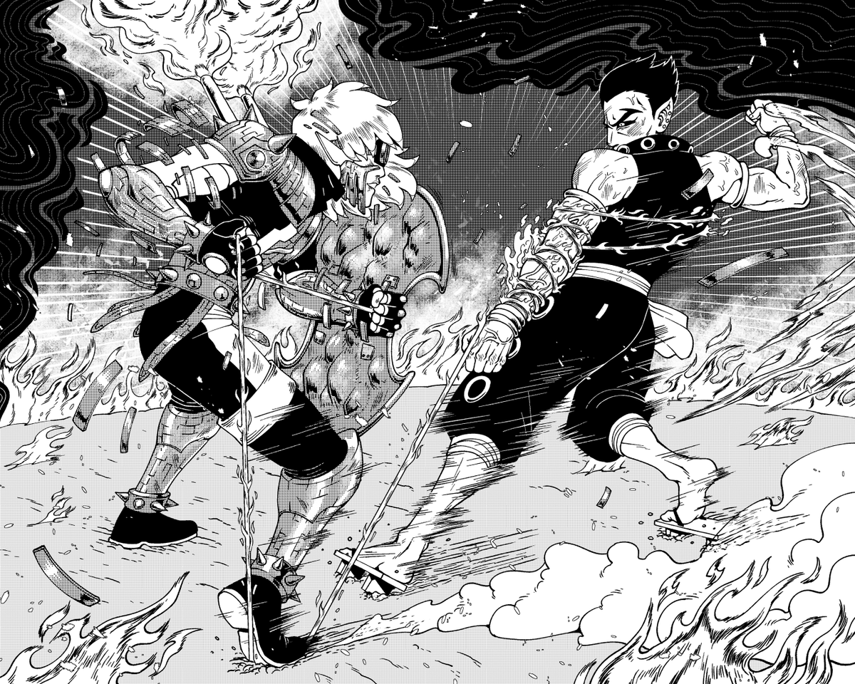 Scene from Roarke's PF2E game of a friendly duel that admittedly doesn't look all that friendly!