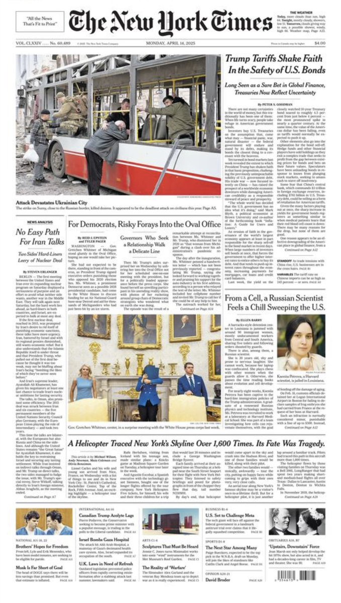The New York Times published the Whitmer Oval Office photo on today’s front page.

Story: tinyurl.com/4nprjwh6
