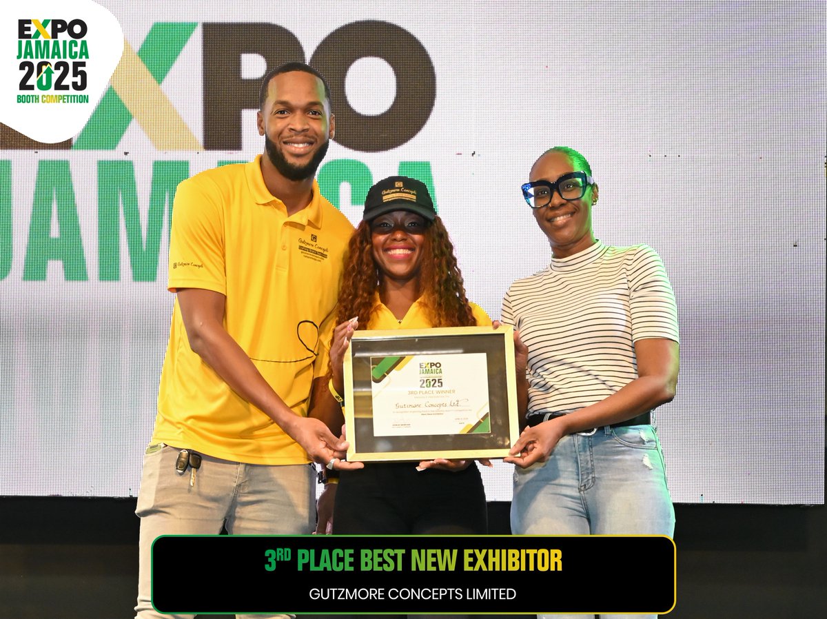 @expojamaica (@expojamaica) on Twitter photo Huge congratulations to the winners of the Best New Exhibitor award at Expo Jamaica 2025!
🥇 Winner: <a href="/BoXpertja/">BoXPert Limited</a>
🥈 2nd Place: Ansah by Birchwright
🥉 3rd Place: <a href="/GutzmoreC/">Gutzmore Concepts</a>
We were blown away by the innovation and creativity of so many new exhibitors!
#ExpoJamaica2025 Huge congratulations to the winners of the Best New Exhibitor award at Expo Jamaica 2025!
🥇 Winner: <a href="/BoXpertja/">BoXPert Limited</a>
🥈 2nd Place: Ansah by Birchwright
🥉 3rd Place: <a href="/GutzmoreC/">Gutzmore Concepts</a>
We were blown away by the innovation and creativity of so many new exhibitors!
#ExpoJamaica2025