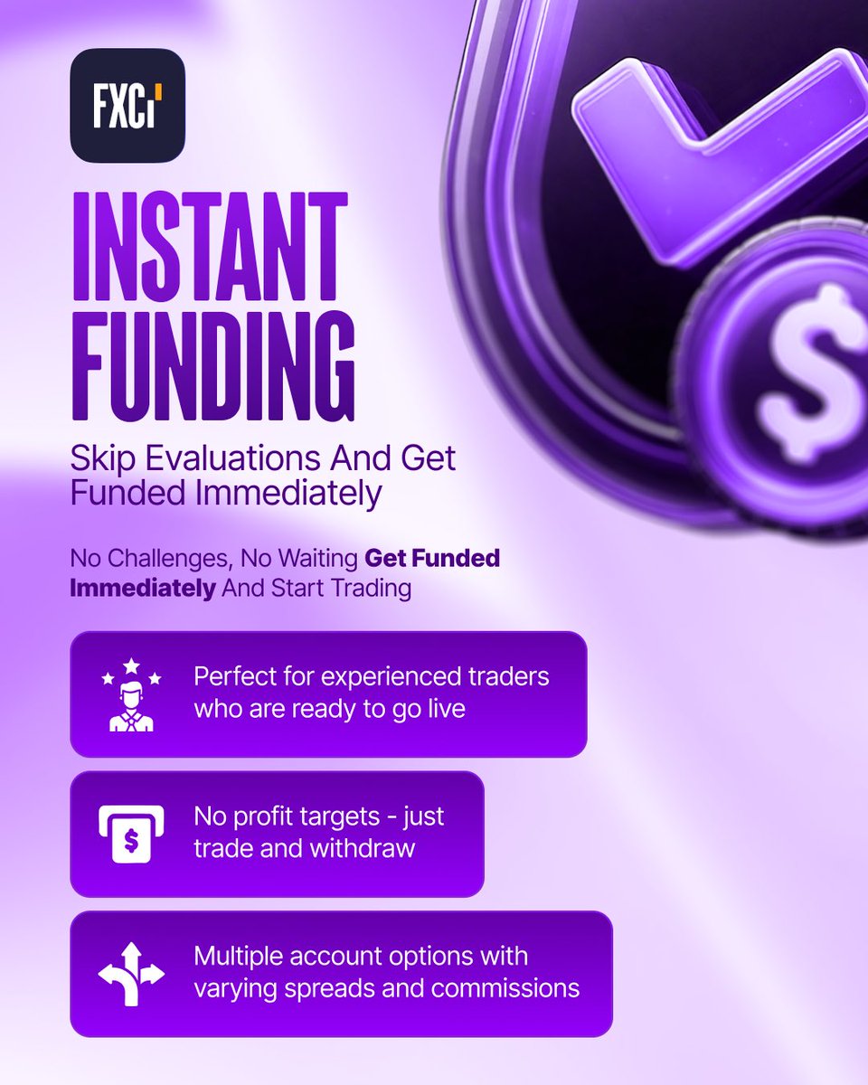 FXCI (@fxci_com) on Twitter photo Ready to trade without the wait?
FXCI’s Instant Funding lets you skip the evaluation and start trading live — right away.
✔ No profit targets
✔ No challenge phases
✔ Multiple account types to suit your strategy
Choose your setup. Start trading.
No delays. No limits. Just Ready to trade without the wait?
FXCI’s Instant Funding lets you skip the evaluation and start trading live — right away.
✔ No profit targets
✔ No challenge phases
✔ Multiple account types to suit your strategy
Choose your setup. Start trading.
No delays. No limits. Just