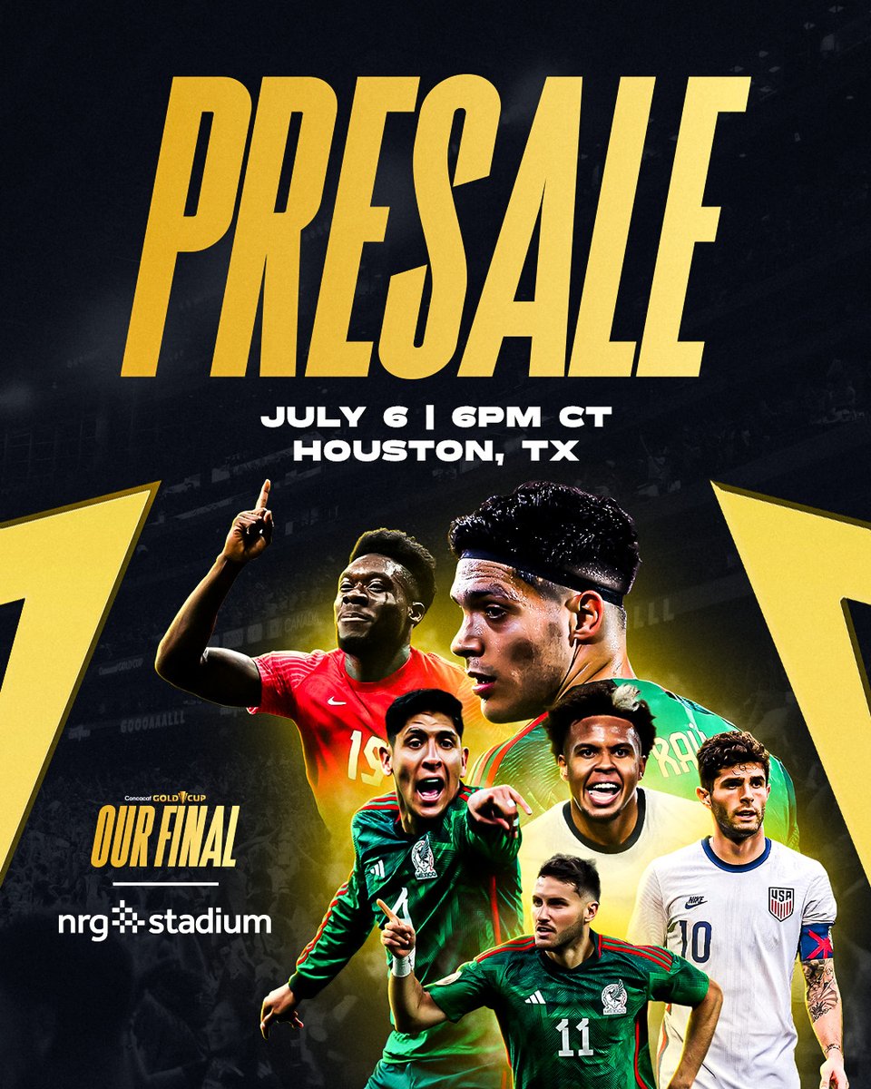 The Concacaf Gold Cup Final at NRG Stadium is almost here and now is your chance to be a part of the action‼️

Join the presale now to get your seats at this amazing event! 🔥

To join, visit 👉: tex.nz/44mSya0 and insert the code "FUTBOL" ⚽️