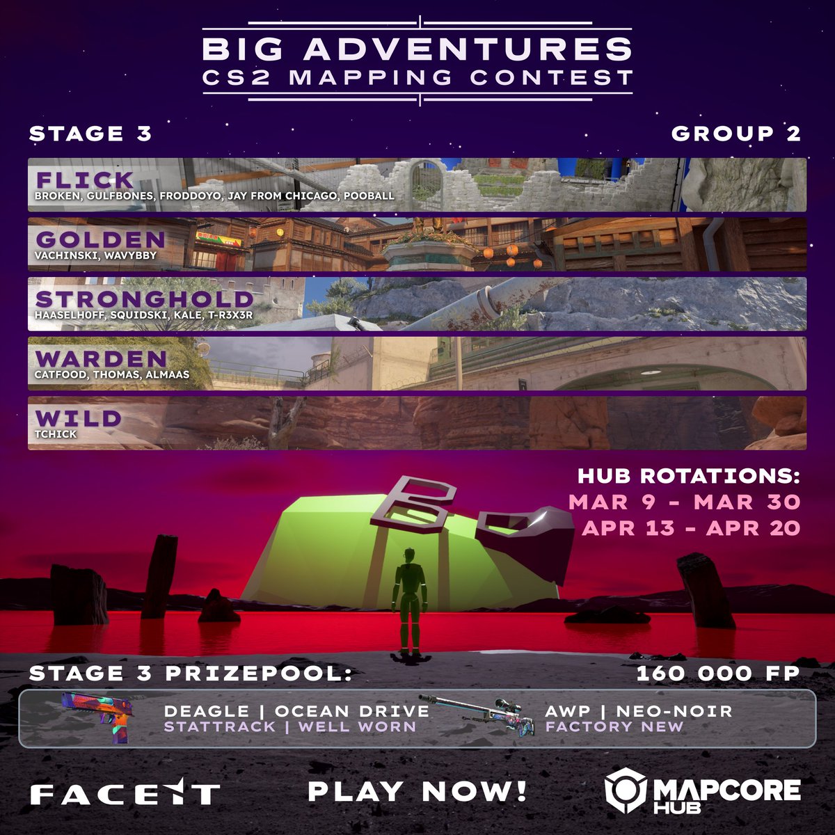 A little less than a week left until judging on the contest maps starts! We have had one last rotation, check out these (mostly freshly updated) maps before they leave the queues on Monday.