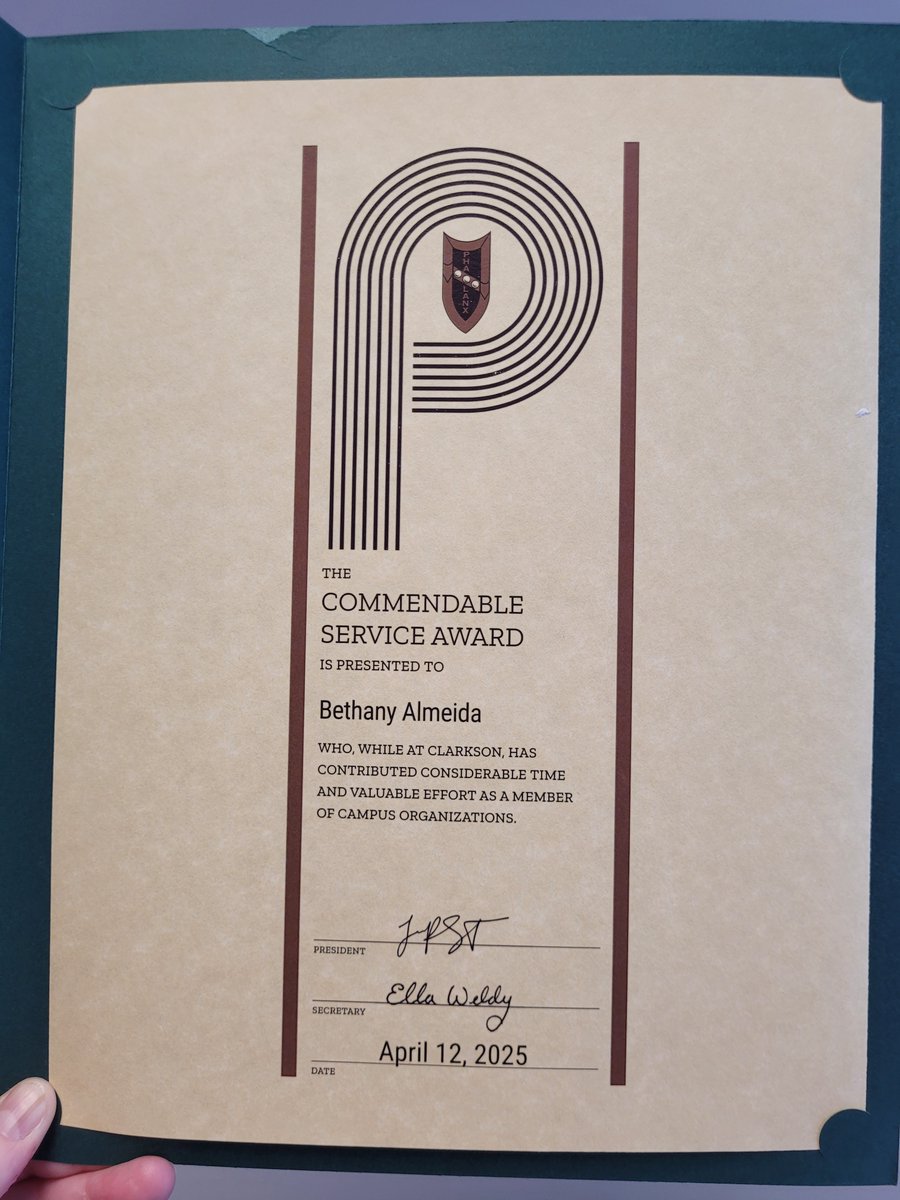 The <a href="/ClarksonUniv/">Clarkson University</a> Phalanx Commendable Service Award is presented annually to those who have demonstrated quality in service to their area/organization. I am very happy to have been chosen as one of this year's cohort to receive this award!
#serviceaward #faculty