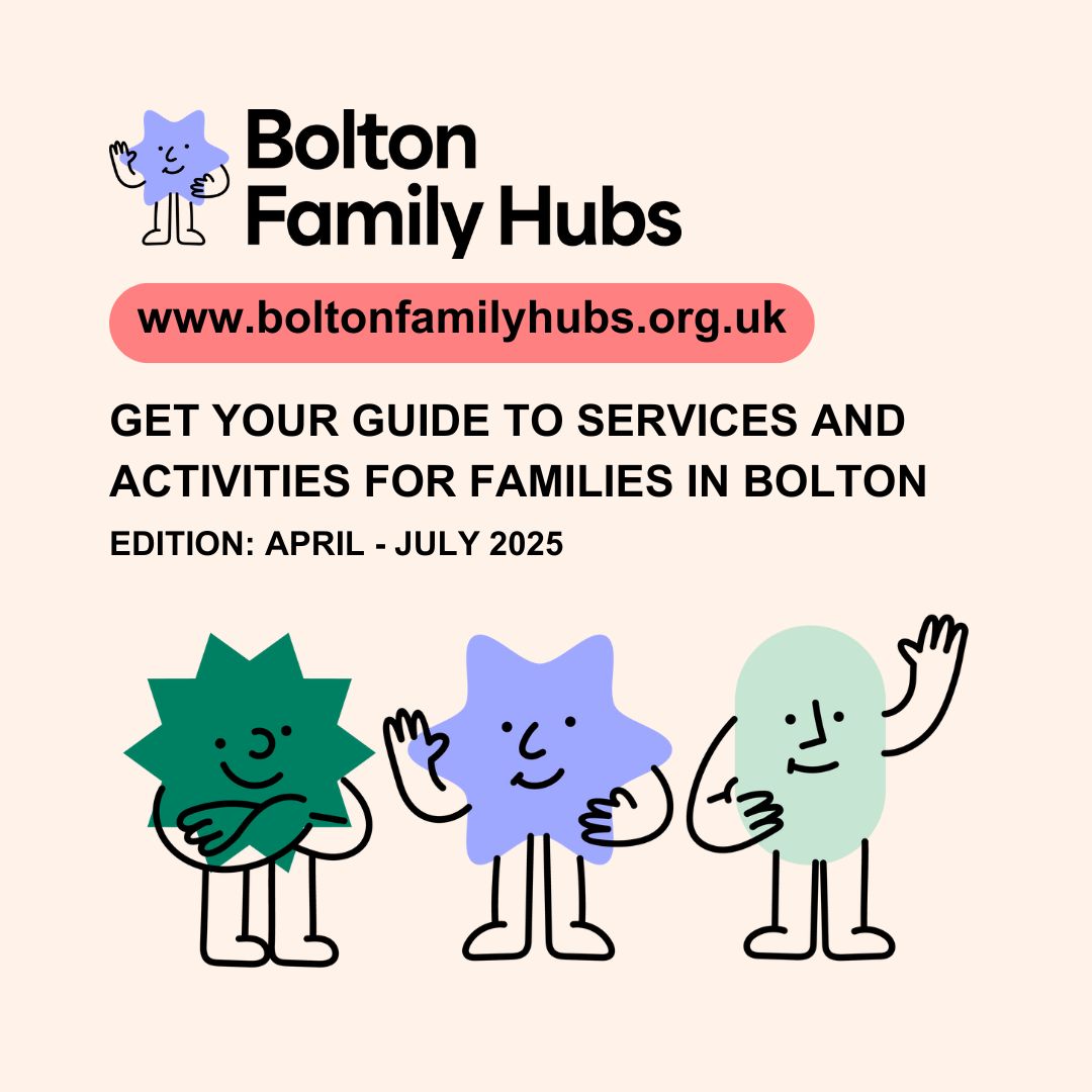 Please share with families 👇
The new programme of activities for families in Bolton will begin on Tuesday 22nd April. To see what's on, visit: bit.ly/49LxvhW or call in to a hub near you for a printed copy (whilst stocks last).