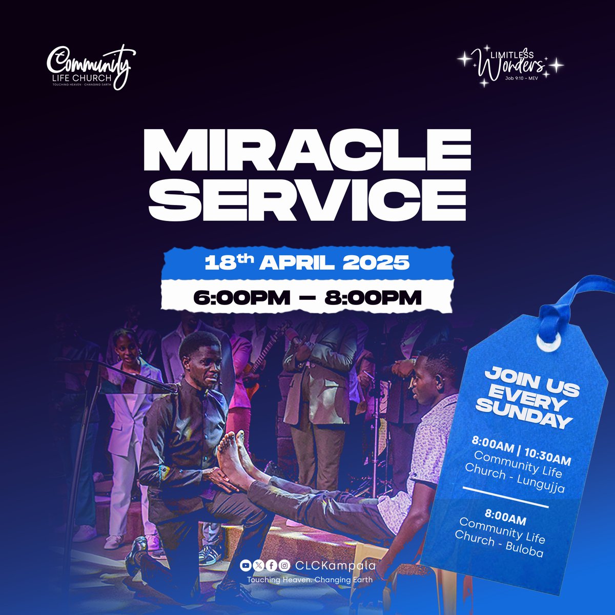God is still doing miracles, and this Friday, 18th April, you're invited to witness His power at our Miracle Service! 🙌🏾

🕕 Time: 6:00PM – 8:00PM
📍 Venue: Community Life Church, Lungujja
✨ Come expectant—healing, deliverance, breakthrough await YOU!

#MiracleService ||