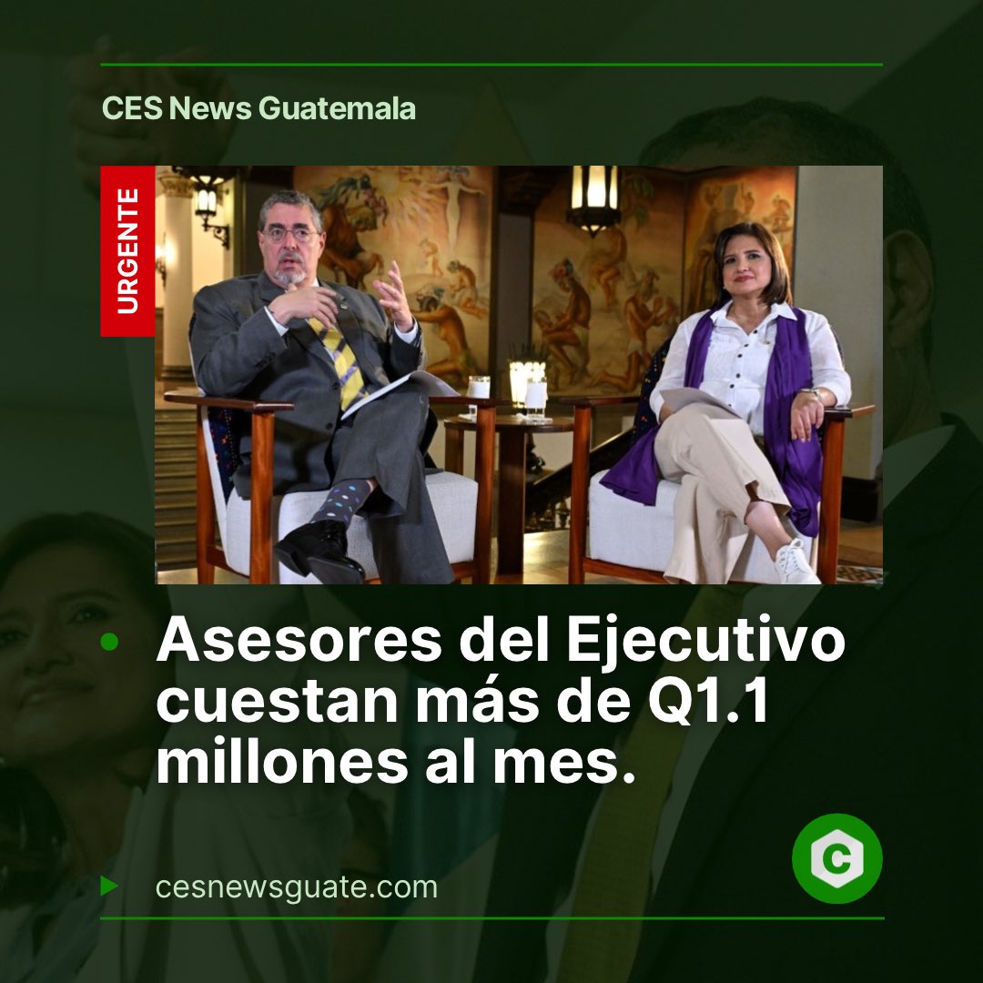 🚨 #URGENTE: El presidente Bernardo Arévalo y la vicepresidenta Karin Herrera destinan mensualmente más de Q1.1 millones para el pago de asesores bajo el renglón 029. 

Todos contratados en distintas áreas, sin procesos transparentes que permitan conocer su impacto real.