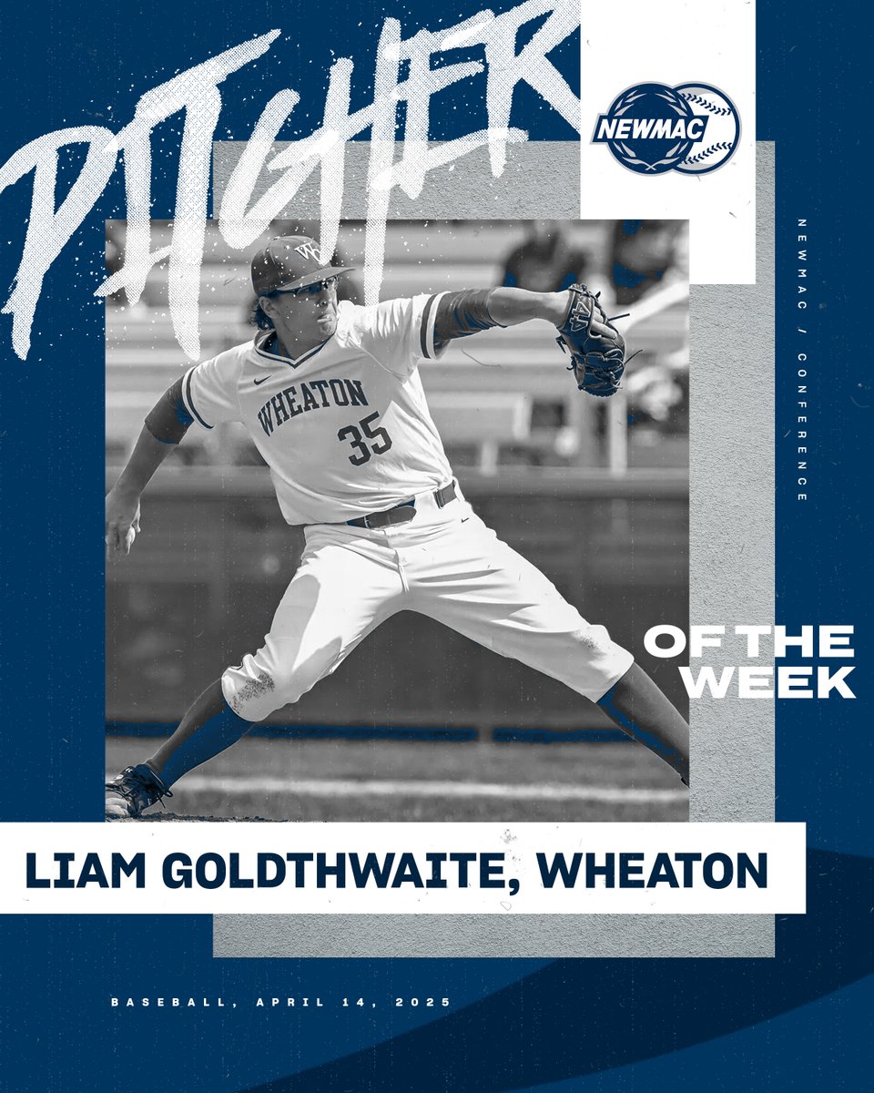 NEWMACsports's tweet photo. BASEBALL ⚾
PITCHER OF THE WEEK 

@WheatonLyons Liam Goldthwaite made 3 appearances for the Lyons, striking out 10, and allowing 0 runs, holding opposing hitters to a paltry .154 (2-13) batting mark. 

https://t.co/chQ5f7E51I

#GoNEWMAC // #WhyD3 https://t.co/udZIhl44Yb