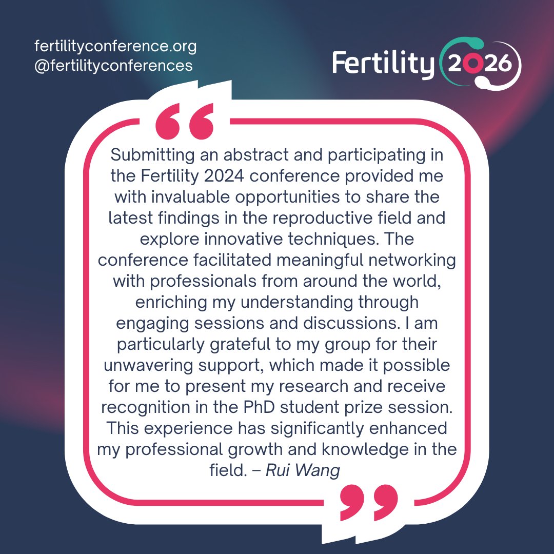 Fertility2027's tweet photo. Here’s a quote from one of our past abstract submitters-proof that great ideas start with hitting 'submit.'✨Abstract submissions are now OPEN! Don’t miss the chance to showcase your work to leading experts in the field. Link in bio! #Fertility2026 #Abstracts #Eventsthatmatter https://t.co/MtsudZwPkC