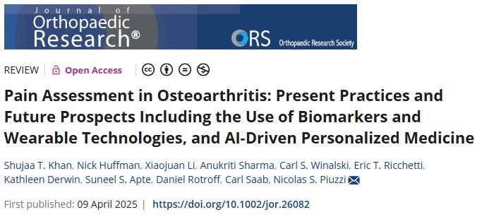 Pain in OA is complex and hard to accurately assess.
🔒Limitations in current methods 
🧬Biomarkers show promise 
🤖Integrating AI and wearables 
📈Future is multimodal and personalized 

Full article: doi.org/10.1002/jor.26…