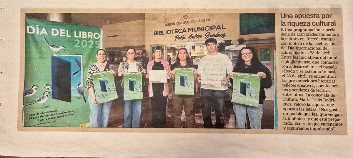 📢¡Nos alegra compartir que hemos salido en el periódico Diario Jaén! 📰

Hoy, nuestra biblioteca ha sido destacada por su programación especial en conmemoración del Día del Libro📖✨

#bibliotorredel #ayuntamientotorredelcampo #cultura #lectura #diadellibro2025