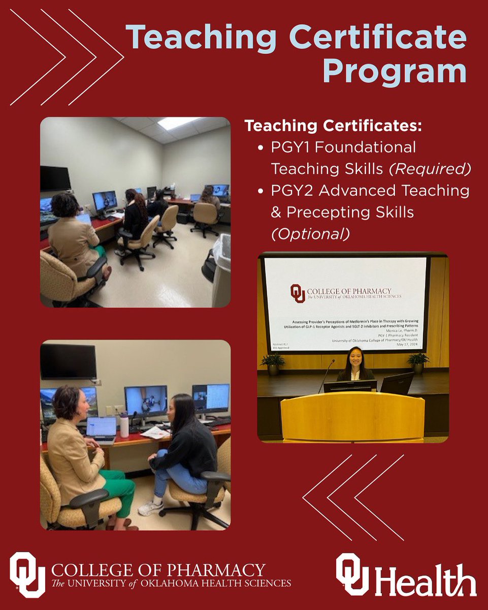 Through the Teaching Certificate Program, residents receive mentoring in the pharmacy practice skills laboratory as they assess &amp; provide feedback to pharmacy students. Structured development, delivery, &amp; assessment of classroom lecture material are also elements of the program.