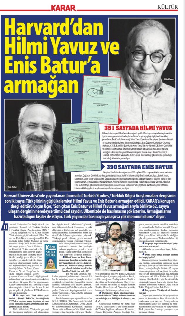 Hilmi Yavuz ile Enis Batur armağanları için Karar gazetesinde sayın Saliha Sultan'ın haberiyle küçük söyleşimiz bugün çıktı.  

karar.com/kultur-sanat-h…