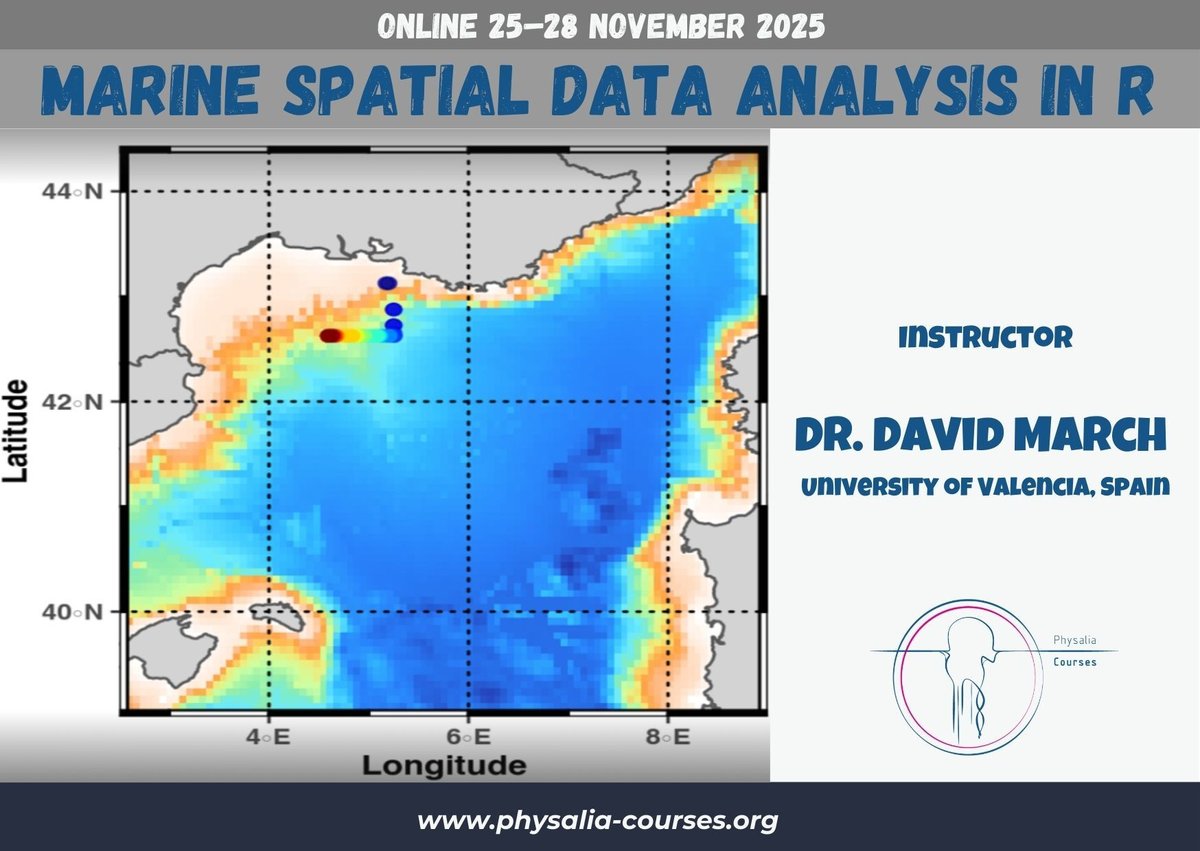 Physacourses's tweet image. 🌊 Dive into spatial marine data! Our hands-on course will equip you with the skills to process, analyze, and visualize marine spatial data using R. 🐟📊  
🔗 physalia-courses.org/courses-worksh…
 #MarineScience #SpatialData #Rstats