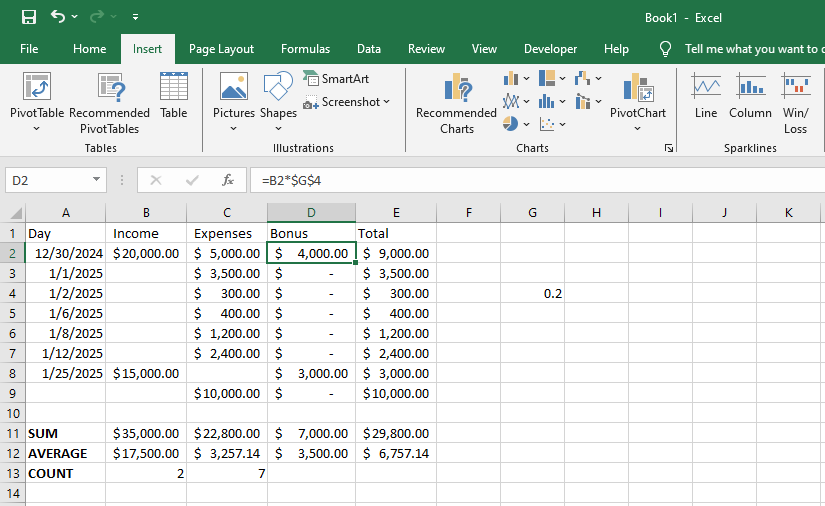 FamakinwaMorde1's tweet image. Day 1: Kicked off Excel with a budget sheet!

What I Learnt: Interface (ribbons, tabs), cell referencing (G1 vs. $G$1), basic formulas (SUM, AVERAGE, COUNT).

Task: Create a simple budget (income vs. expenses) using SUM and AVERAGE.  
#DataAnalysisJourney