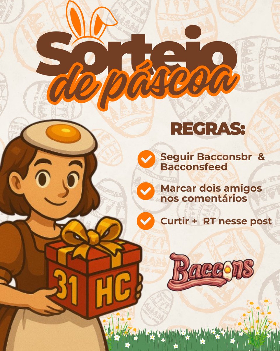 A Páscoa está chegando e, com ela, aquele clima de renovação, carinho e… presentinhos!
E é claro que não poderia faltar um lindo sorteio preparado com muito amor pela nossa querida Bacconzetes especialmente para vocês!

Requisitos abaixo!

O resultado sairá dia 20/04 ás 23h00BR