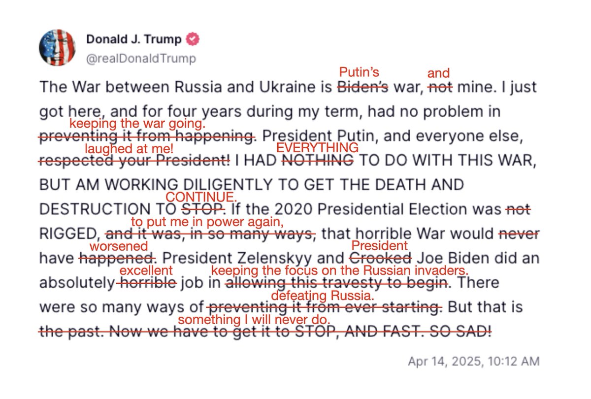 Corrections to the post by Putin puppet Trump: