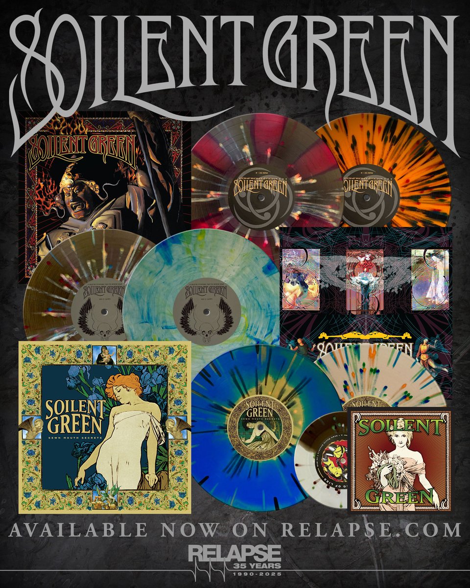 SOILENT GREEN's Relapse catalog is available for the first time in 20+ years on vinyl!

Available &amp; shipping now:
relapse.com/collections/so…

Featuring the classic full-lengths 'Sewn Mouth Secrets', 'A Deleted Symphony For The Beaten Down', 'Confrontation' &amp; the 'A String Of Lies'