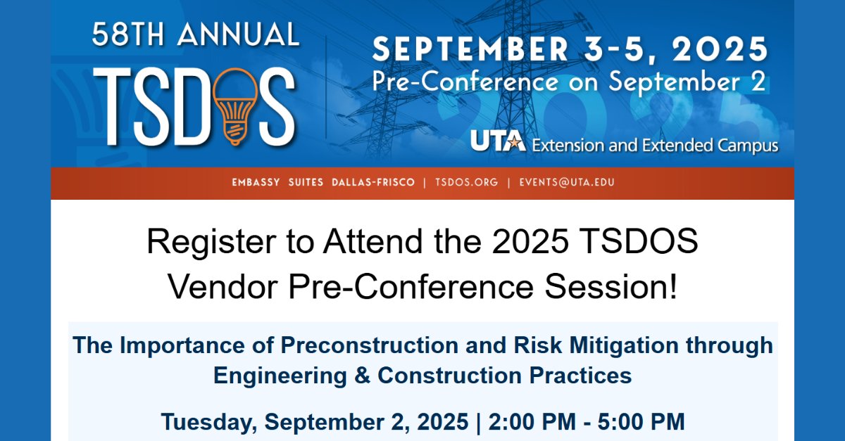 UTA_TSDOS's tweet photo. 2025 TSDOS Vendor Pre-Con Session!

Open to TSDOS In-Person Attendees and Vendors with Conference Registration!

Register Today: https://t.co/fojShVI27t

If you are already registered and would like to add this session to your symposium experience, email us at events@uta.edu. https://t.co/M8FQYLxk9D