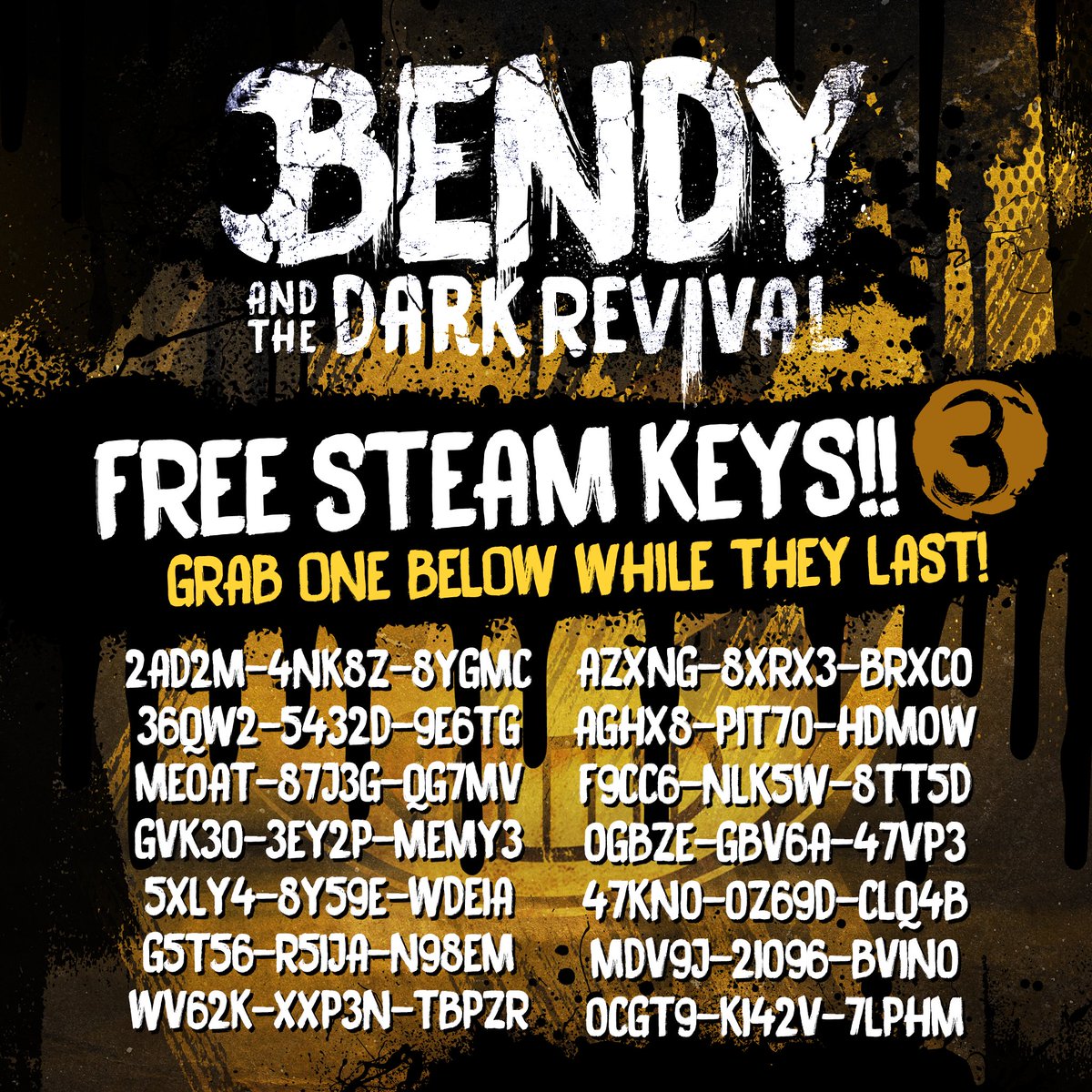 Bendy's tweet photo. 414 #BENDY Steam Keys Giveaway! Grab one quick!! https://t.co/isDgsM0UMK