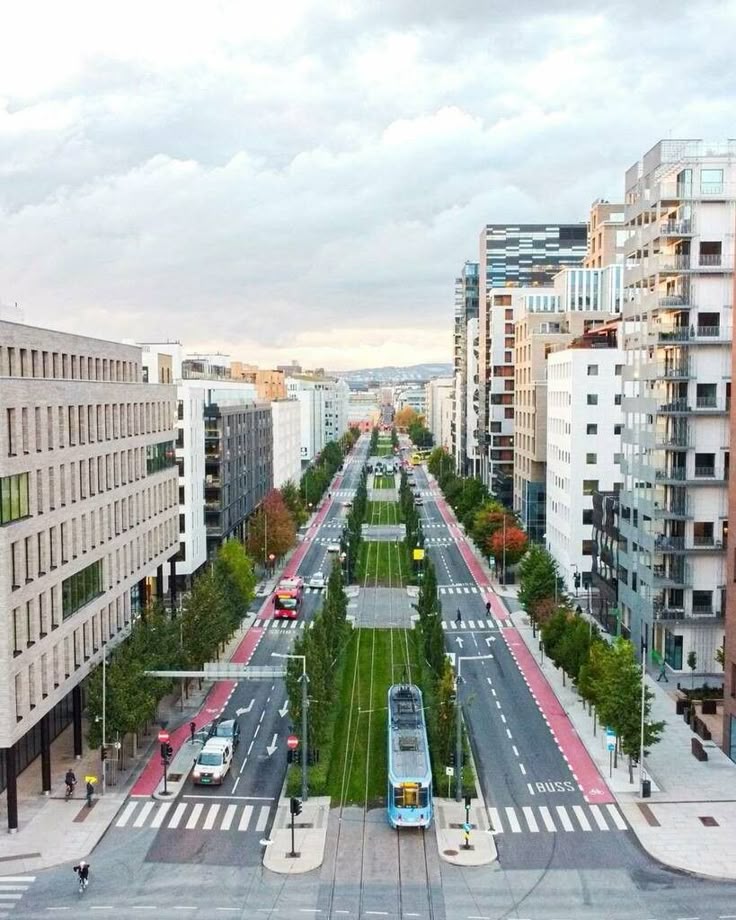 City streets should be like this:

-Transit in the center
-Bus lanes
-Bike lanes
-Lined with trees (Very important)

Never too late to fix them.