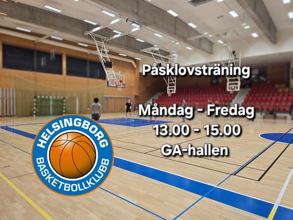 Påsklov!

13.00- 15.00 måndag - torsdag denna veckan kommer herrlagets tränare Johnell Smith hålla i clinics i GA-hallen för HBBK-spelare.

Måndag - individuellt fokus
Tisdag - Bollhantering
Onsdag &amp; Torsdag - Rörelse utan boll
Fredag - Open gym